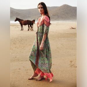 Anthropologie Vanessa Virginia Chama Kaftan Maxi Dress. In Pink and Green - Sz S